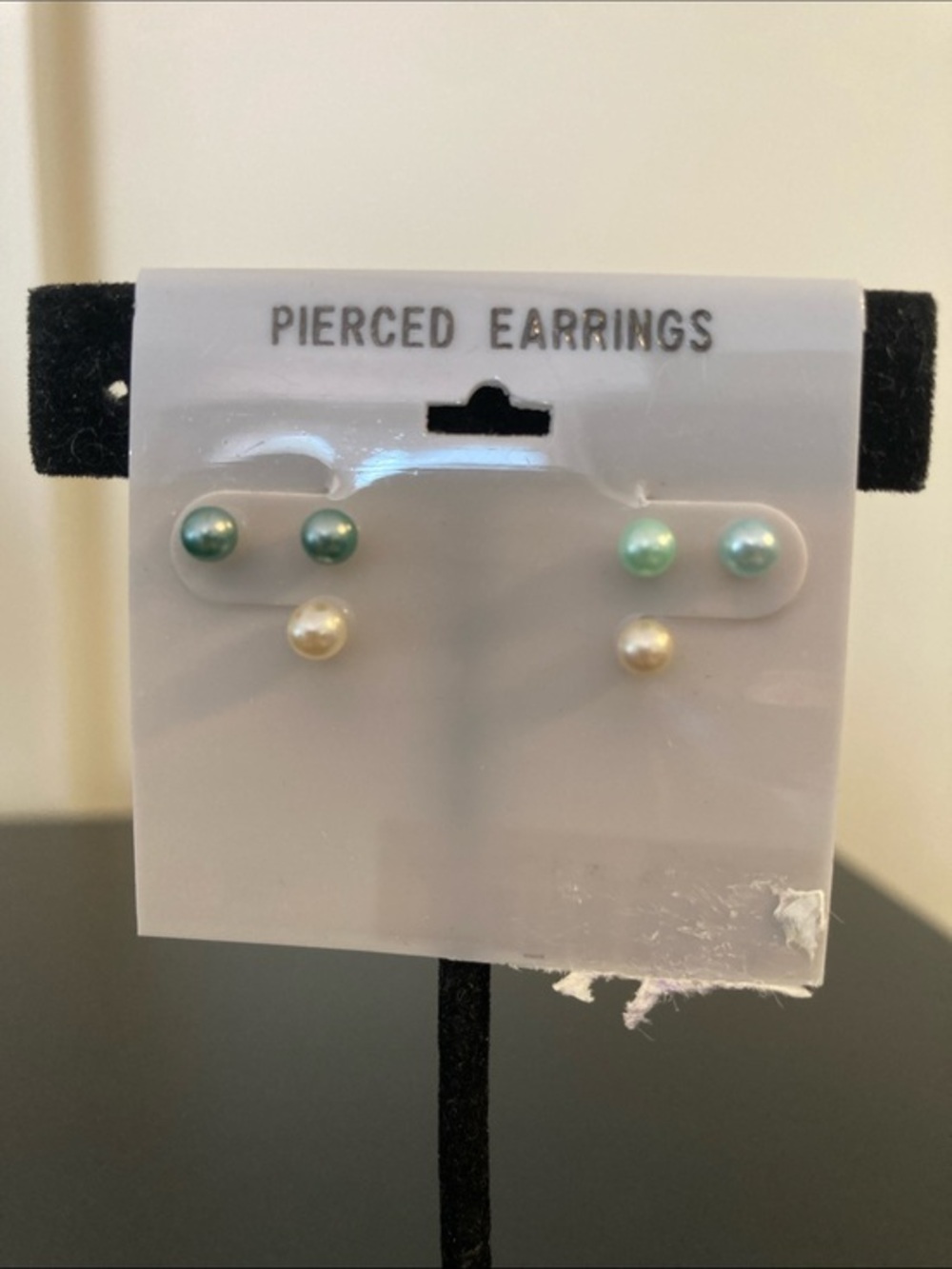 Pearl and Mint Green Stud Earring Set - 3 Pairs